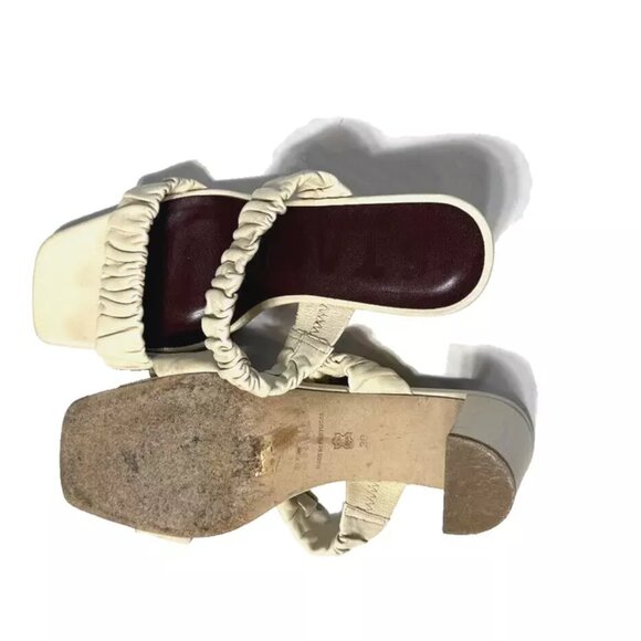 Staud $300 Ruched Frankie Sandals in Ivory Leather Strappy Heels Mules Sz 38 - Picture 7 of 7